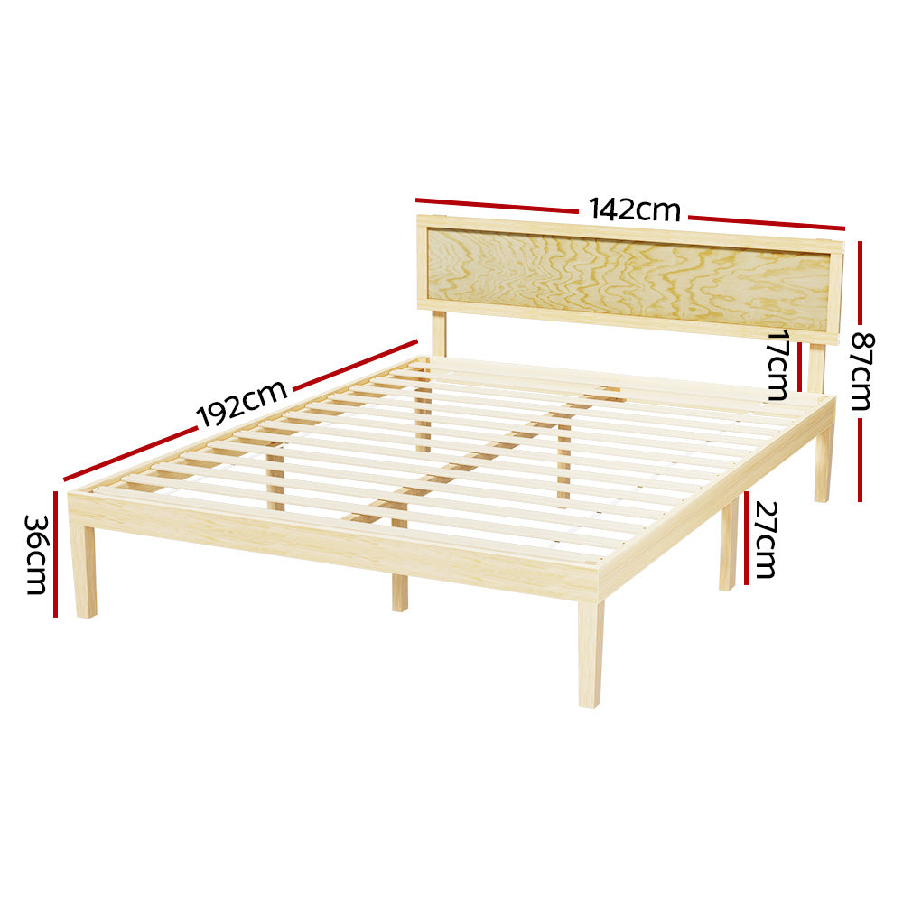 Artiss Bed Frame Double Size Wooden Base Mattress Platform Timber Pine YUMI - SILBERSHELL