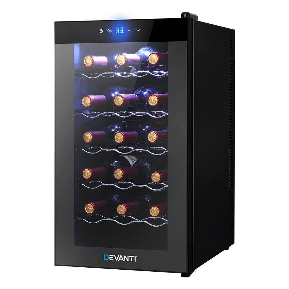 Devanti Wine Cooler 18 Bottles Glass Door Beverage Cooler Thermoelectric Fridge Black - SILBERSHELL™