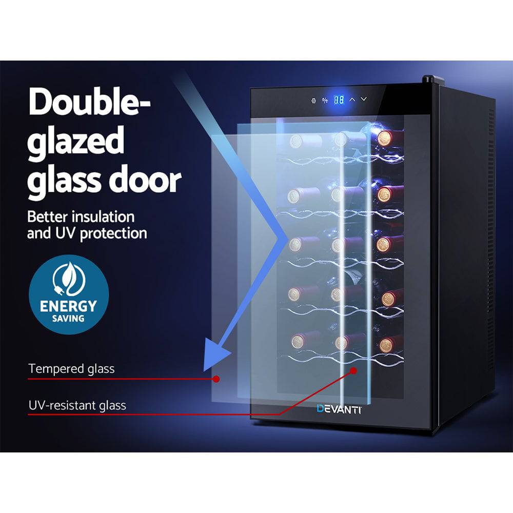 Devanti Wine Cooler 18 Bottles Glass Door Beverage Cooler Thermoelectric Fridge Black - SILBERSHELL™
