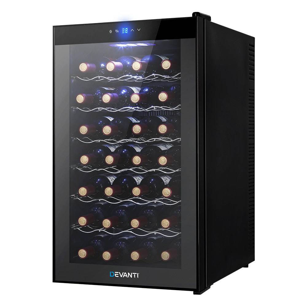 Devanti Wine Cooler 28 Bottles Glass Door Beverage Cooler Thermoelectric Fridge Black - SILBERSHELL™