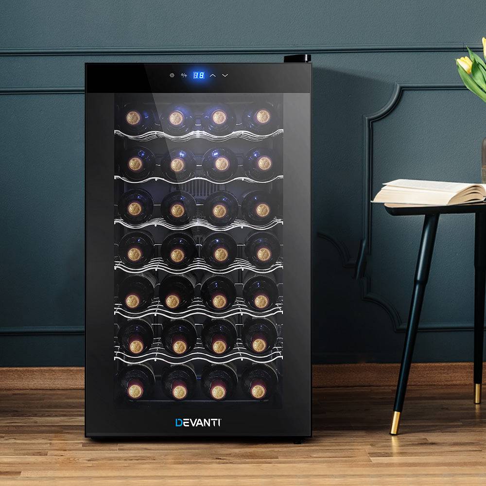 Devanti Wine Cooler 28 Bottles Glass Door Beverage Cooler Thermoelectric Fridge Black - SILBERSHELL™