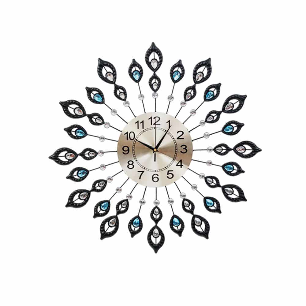 Artiss 60CM Peacock Wall Clock Large 3D Modern Crystal Luxury Round Wall Clocks Home Decor Black - SILBERSHELL™