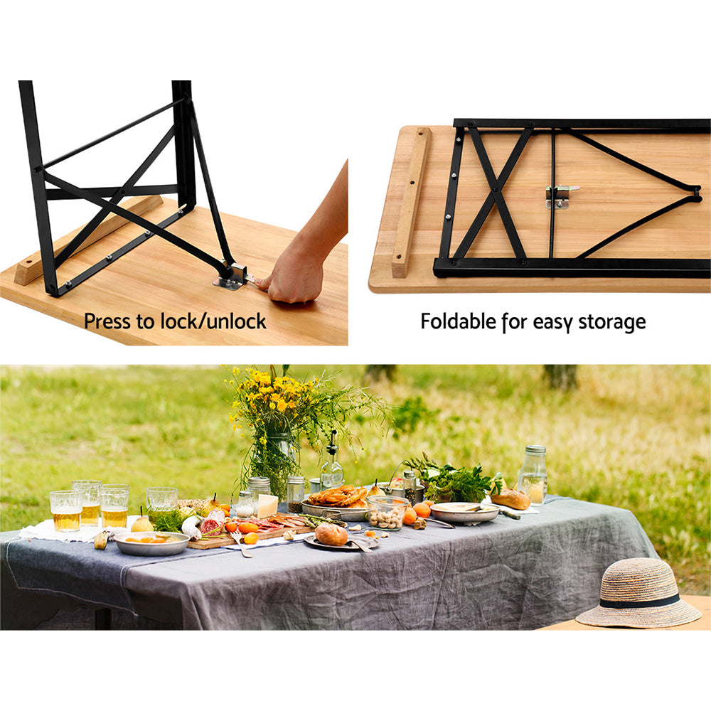 Gardeon Wooden Outdoor Foldable Bench Set - Natural - SILBERSHELL