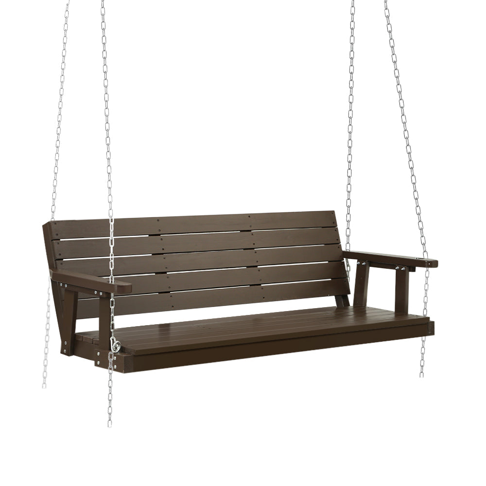 Gardeon Porch Swing Chair with Chain Outdoor Furniture 3 Seater Bench Wooden Brown - SILBERSHELL