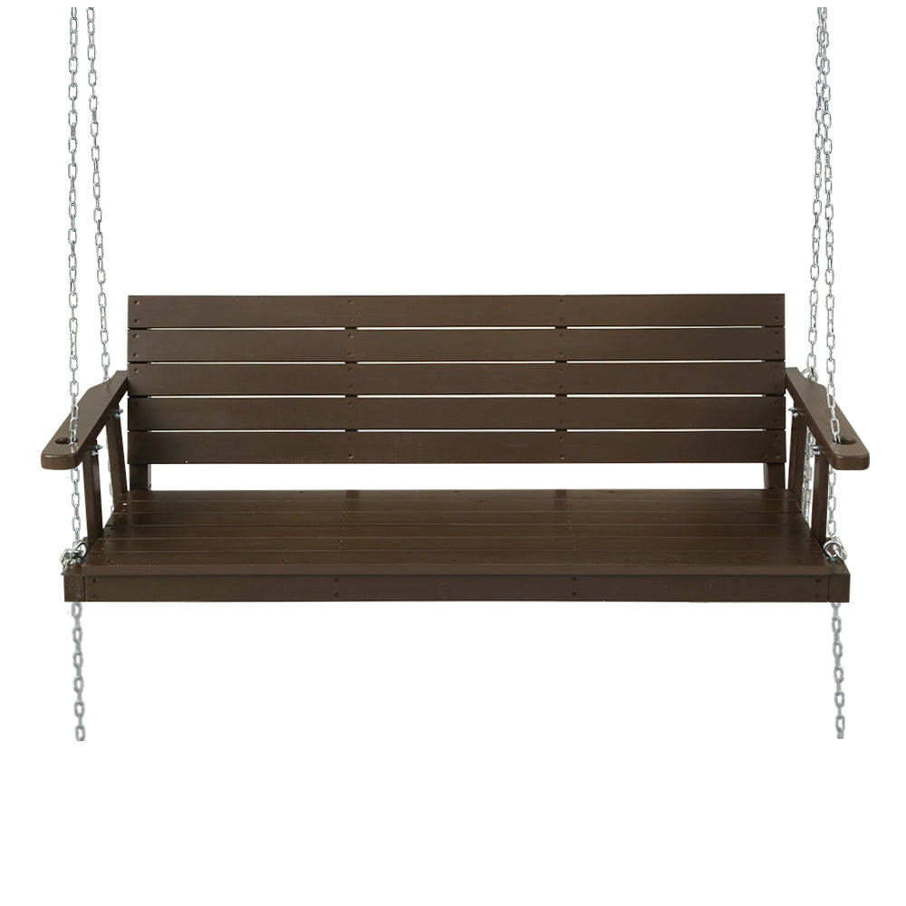 Gardeon Porch Swing Chair with Chain Outdoor Furniture 3 Seater Bench Wooden Brown - SILBERSHELL