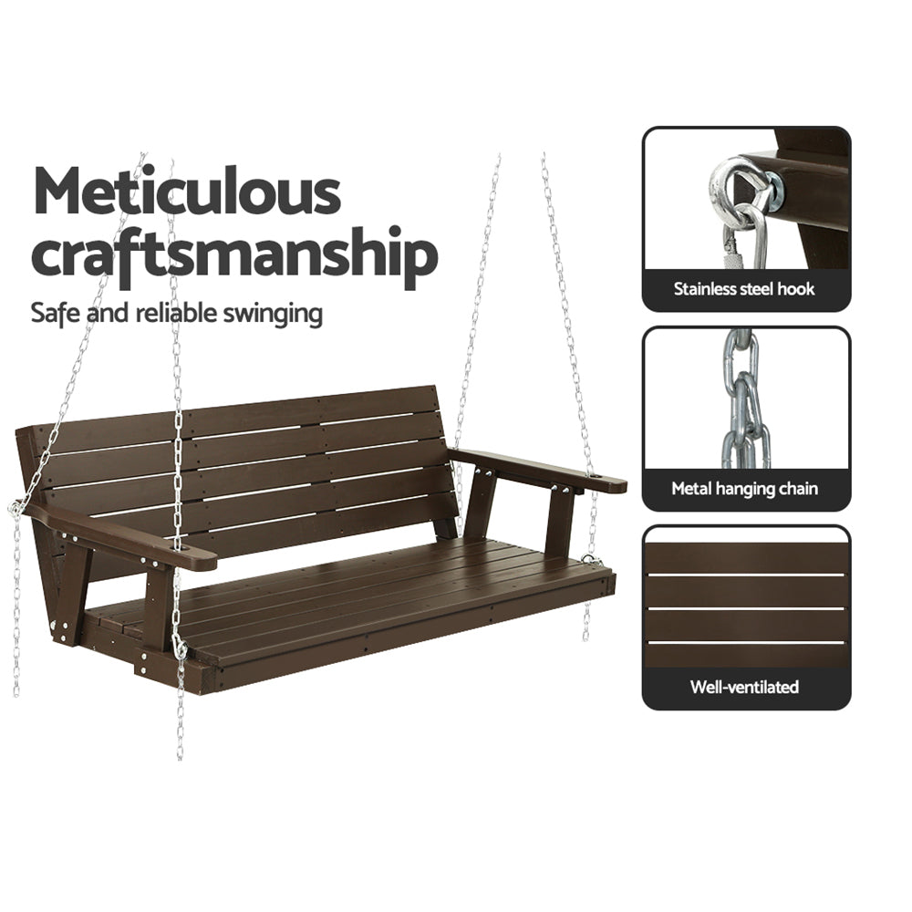 Gardeon Porch Swing Chair with Chain Outdoor Furniture 3 Seater Bench Wooden Brown - SILBERSHELL