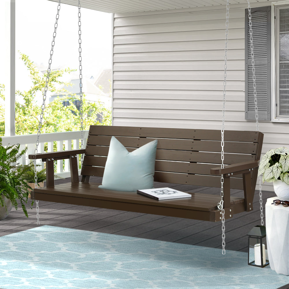 Gardeon Porch Swing Chair with Chain Outdoor Furniture 3 Seater Bench Wooden Brown - SILBERSHELL