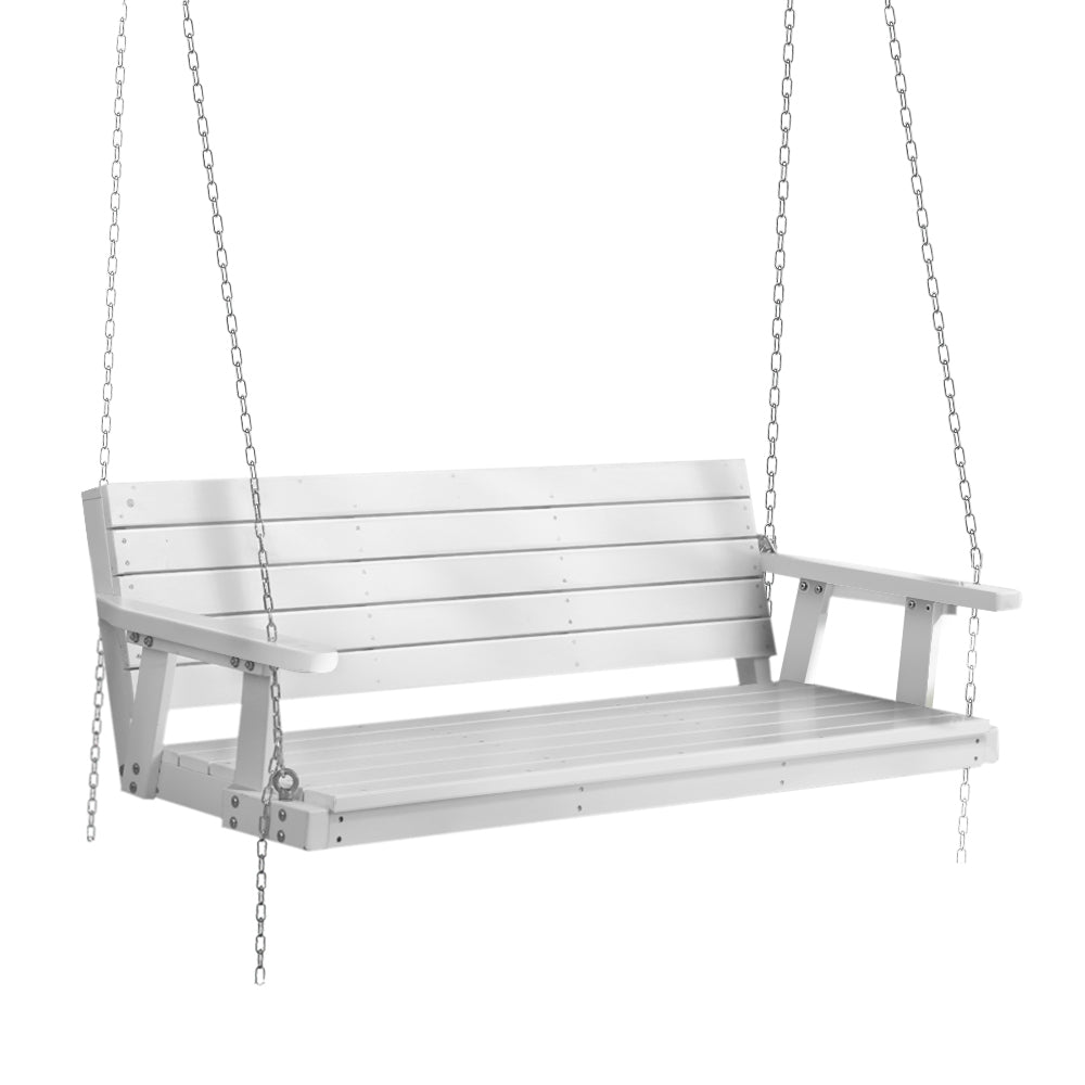 Gardeon Porch Swing Chair with Chain Outdoor Furniture 3 Seater Bench Wooden White - SILBERSHELL