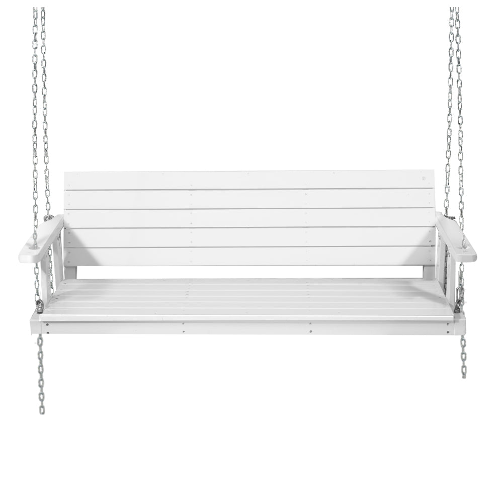 Gardeon Porch Swing Chair with Chain Outdoor Furniture 3 Seater Bench Wooden White - SILBERSHELL