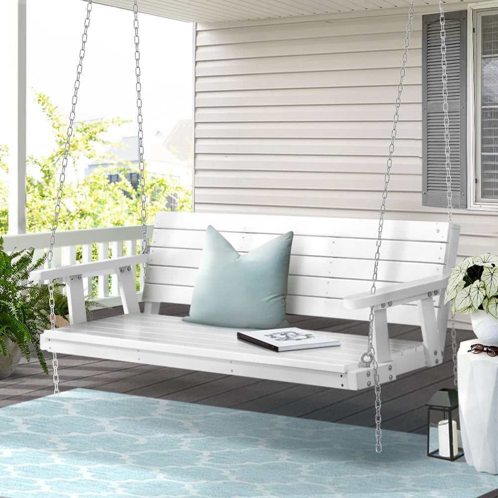 Gardeon Porch Swing Chair with Chain Outdoor Furniture 3 Seater Bench Wooden White - SILBERSHELL