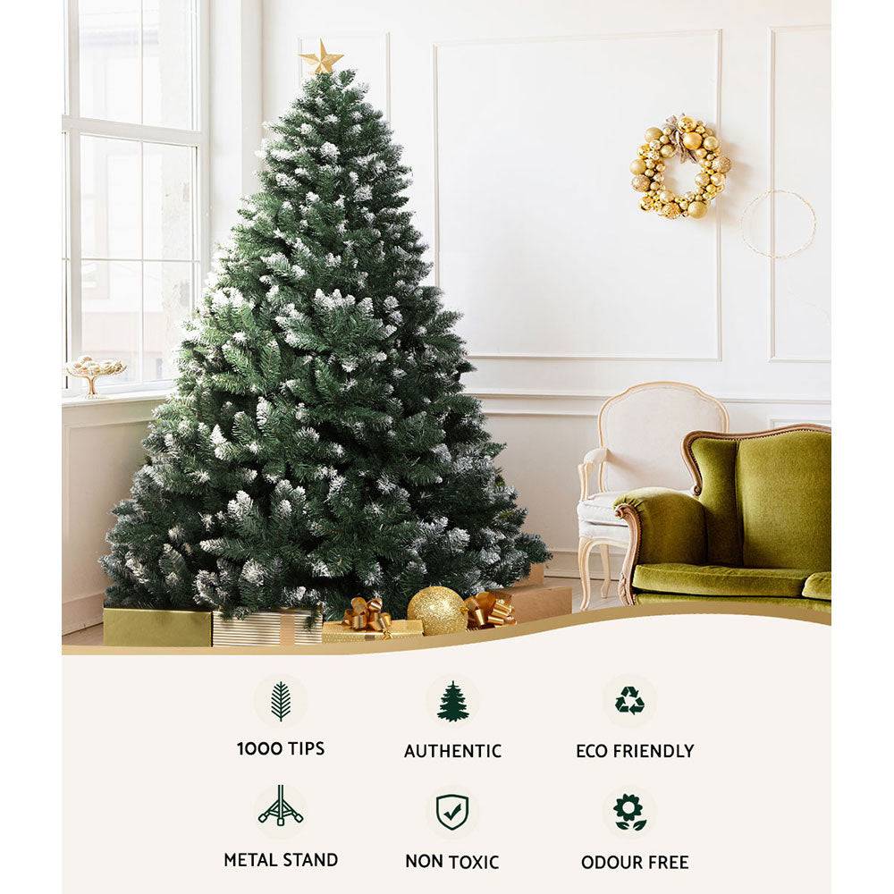 Jingle Jollys Christmas Tree 2.1M Xmas Trees Decorations Snowy Green 1000 Tips - SILBERSHELL