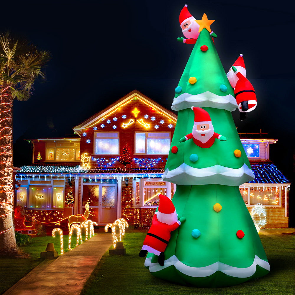 Jingle Jollys Christmas Inflatable Santa Tree 5M Outdoor Xmas Decorations Lights - SILBERSHELL