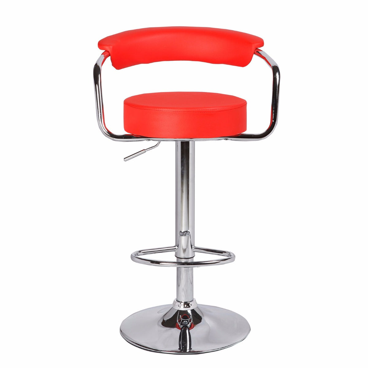 2X Red Bar Stools Faux Leather High Back Adjustable Crome Base Gas Lift Swivel Chairs - SILBERSHELL