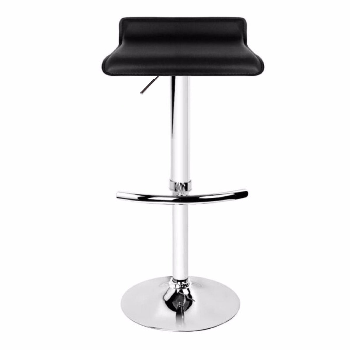 2X Black Bar Stools Faux Leather Low Back Adjustable Crome Base Gas Lift Slim Seat Swivel Chairs - SILBERSHELL