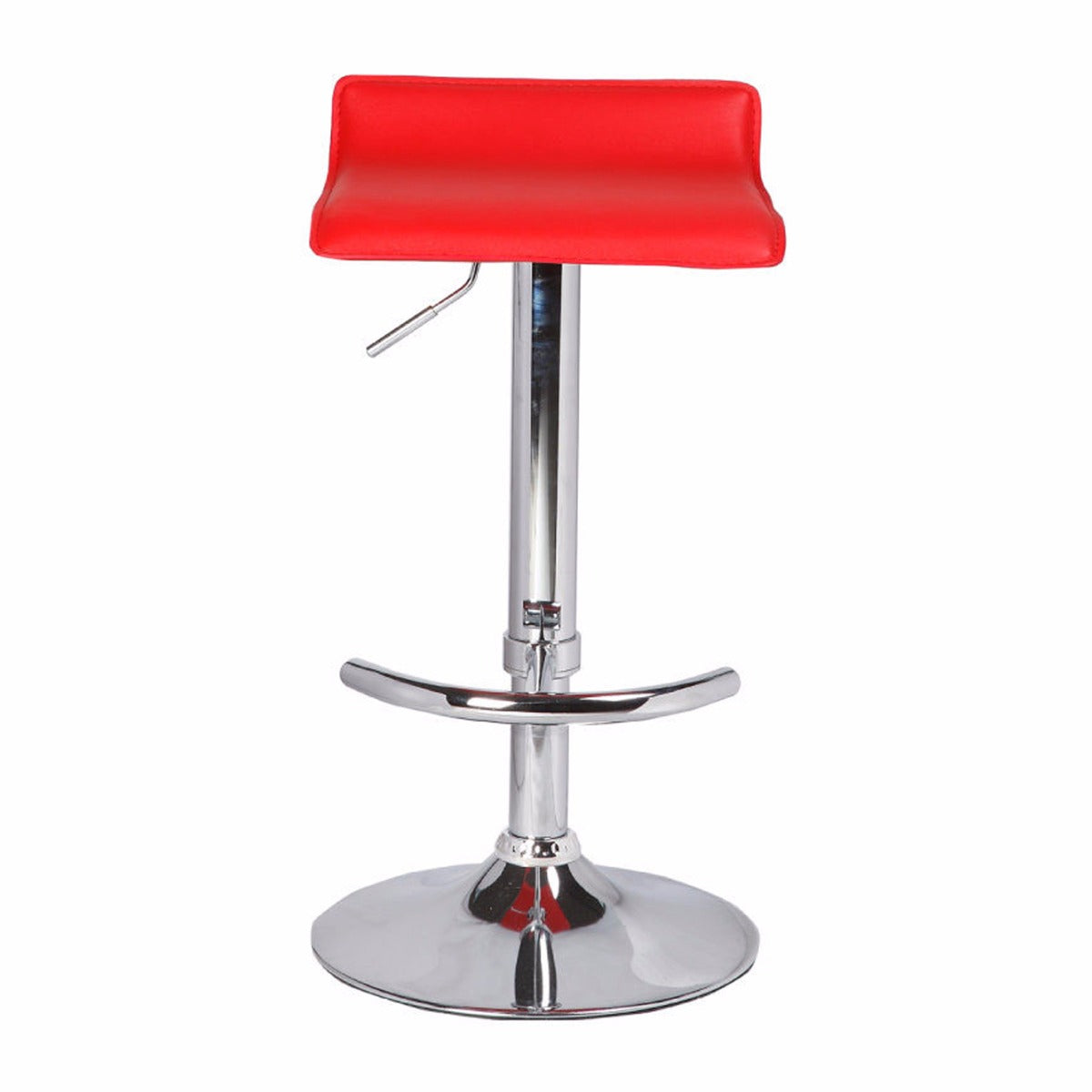 2X Red Bar Stools Faux Leather Low Back Adjustable Crome Base Gas Lift Slim Seat Swivel Chairs - SILBERSHELL