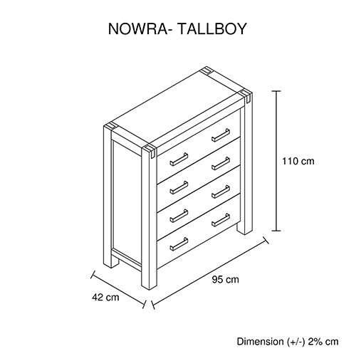 4 Pieces Bedroom Suite in Solid Wood Veneered Acacia Construction Timber Slat King Single Size Oak Colour Bed, Bedside Table & Tallboy - SILBERSHELL