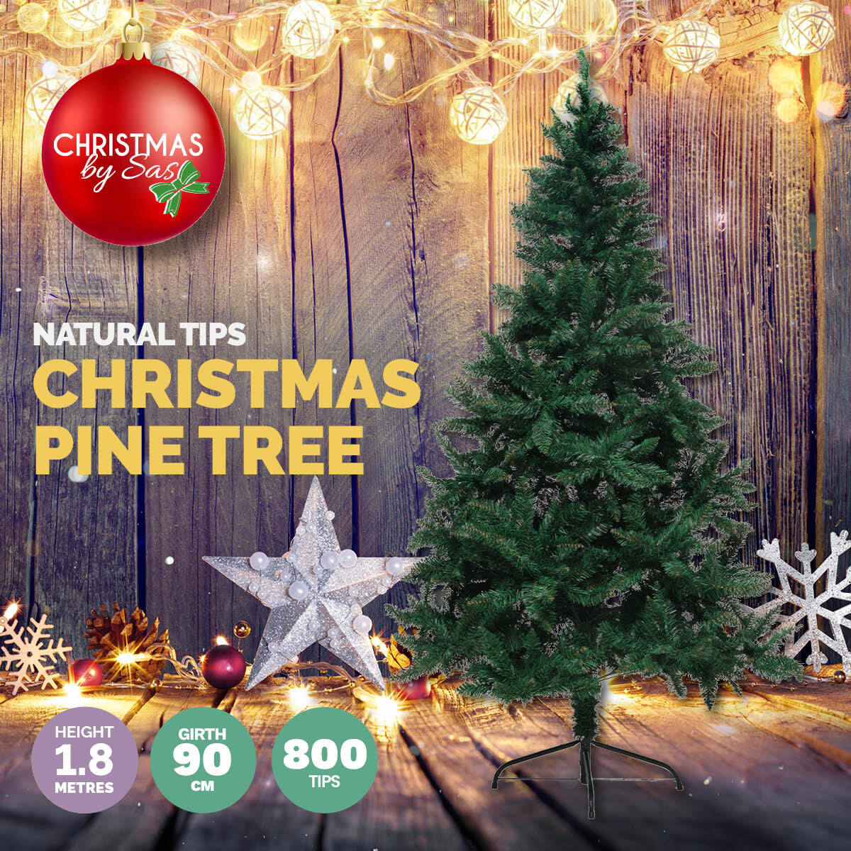 Christmas By Sas 1.8m Full Figured Pine Tree Realistic Foliage 800 Tips - SILBERSHELL