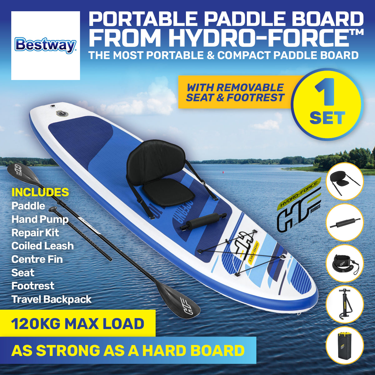 Bestway 3m Paddle Board Inflatable Removable Seat Innovative Technology - SILBERSHELL