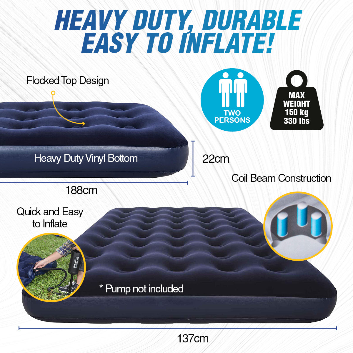 Bestway Double Inflatable Air Bed Indoor/Outdoor Heavy Duty Durable Camping - SILBERSHELL