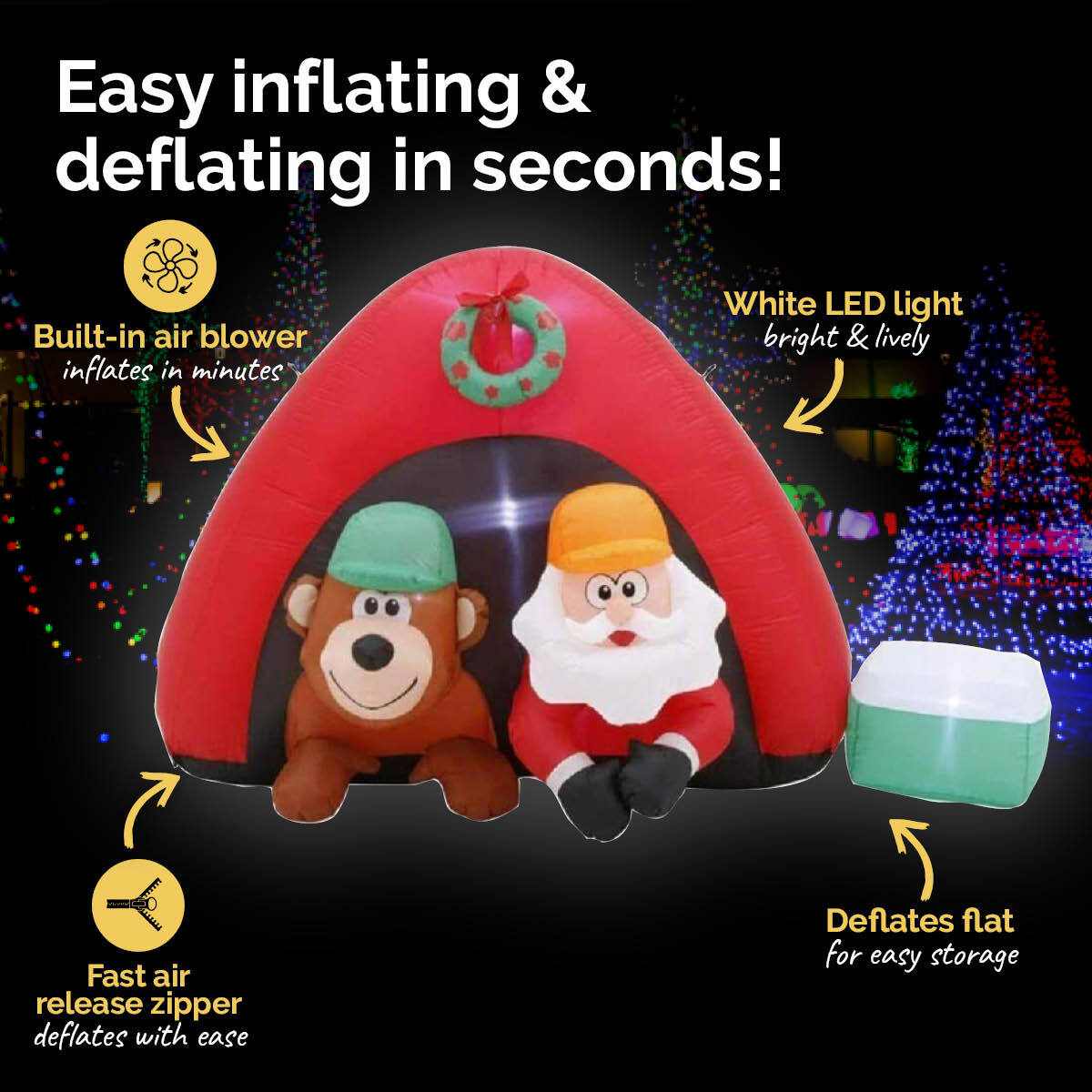 Christmas By Sas 1.8m Santa & Bear Camping Built-In Blower LED Lighting - SILBERSHELL