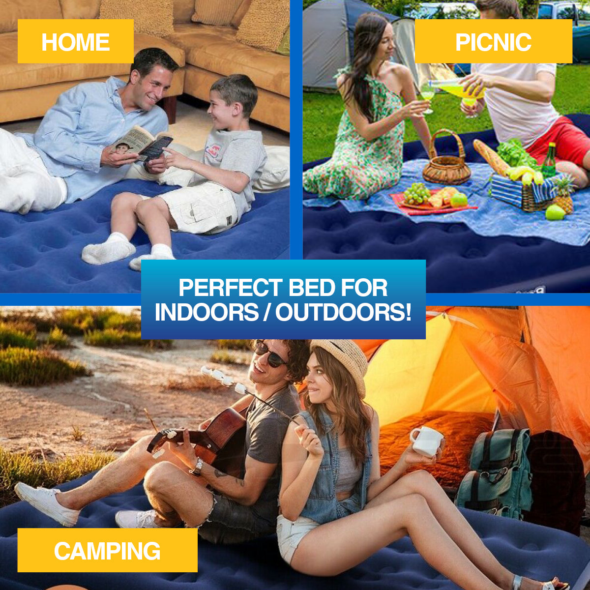 Bestway Double Inflatable Air Bed Indoor/Outdoor Heavy Duty Durable Camping - SILBERSHELL