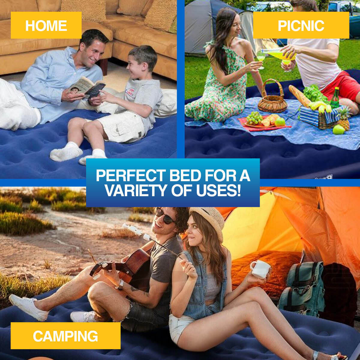 Bestway Queen Inflatable Air Bed Indoor/Outdoor Heavy Duty Durable Camping - SILBERSHELL