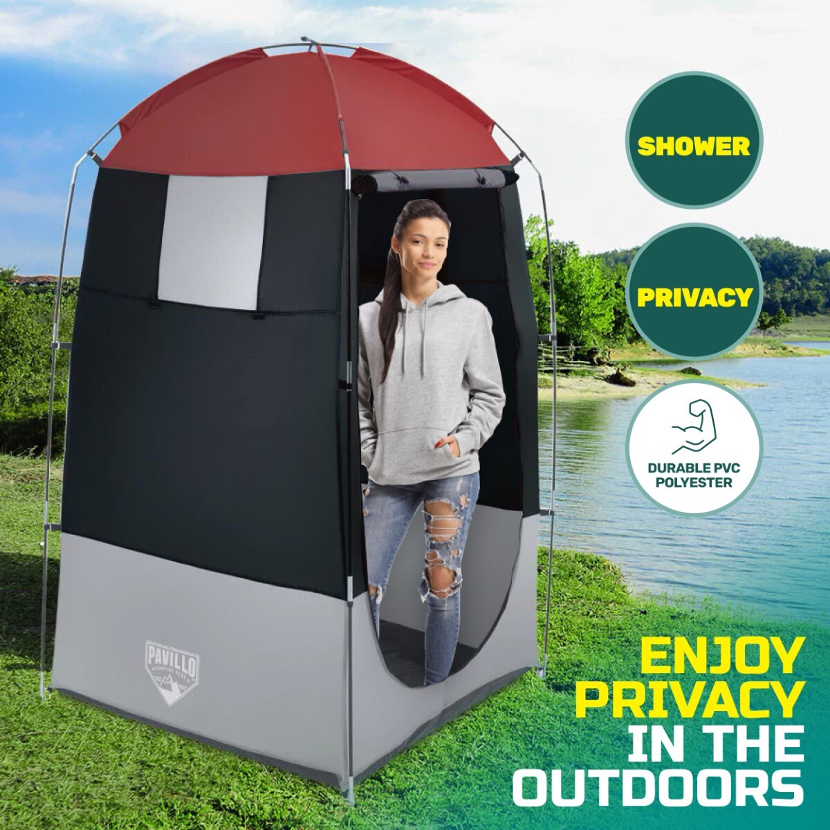 Bestway 1.9m x 1.1m Outdoor Portable Change Room Tent Spacious Zippered Door - SILBERSHELL