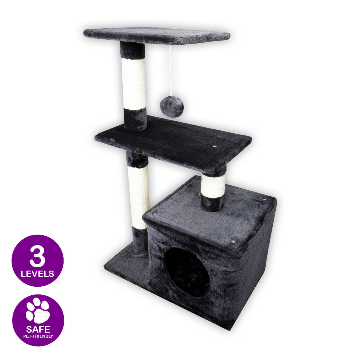 Pet Basic 3 Level Cat Scratching Tower &amp; Playhouse Scratch 80 x 40 x 50cm - SILBERSHELL