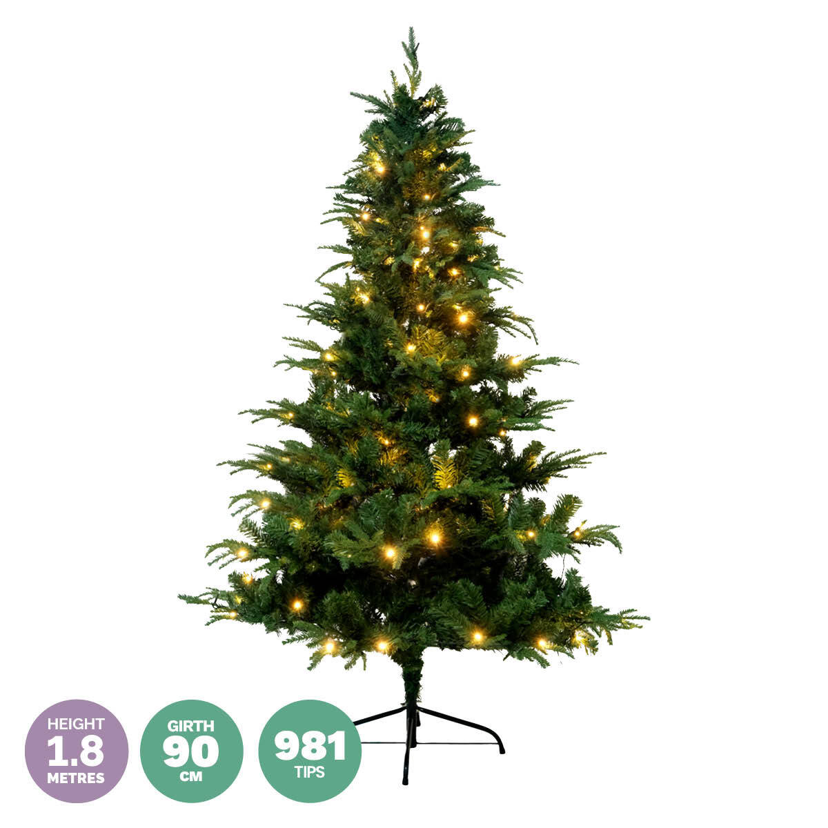 Christmas By Sas 1.8m Pine Tree 300 Warm White LED Lights With 8 Functions - SILBERSHELL