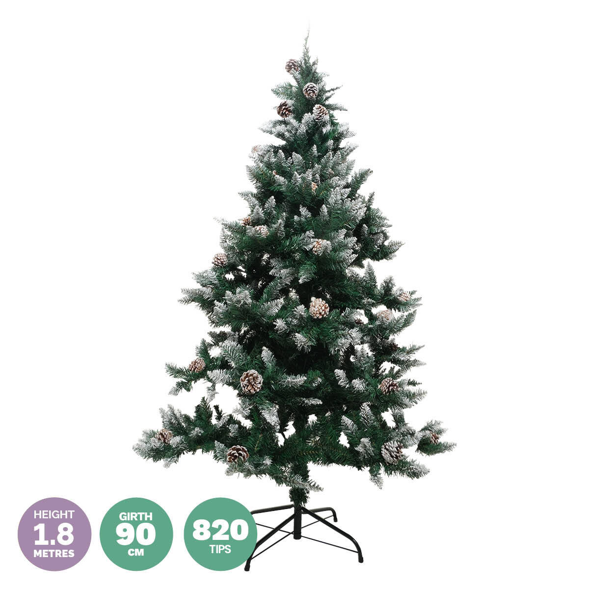 Christmas By Sas 1.8m Full Figured Tree Snow Covered Tips & Pine Cones - SILBERSHELL