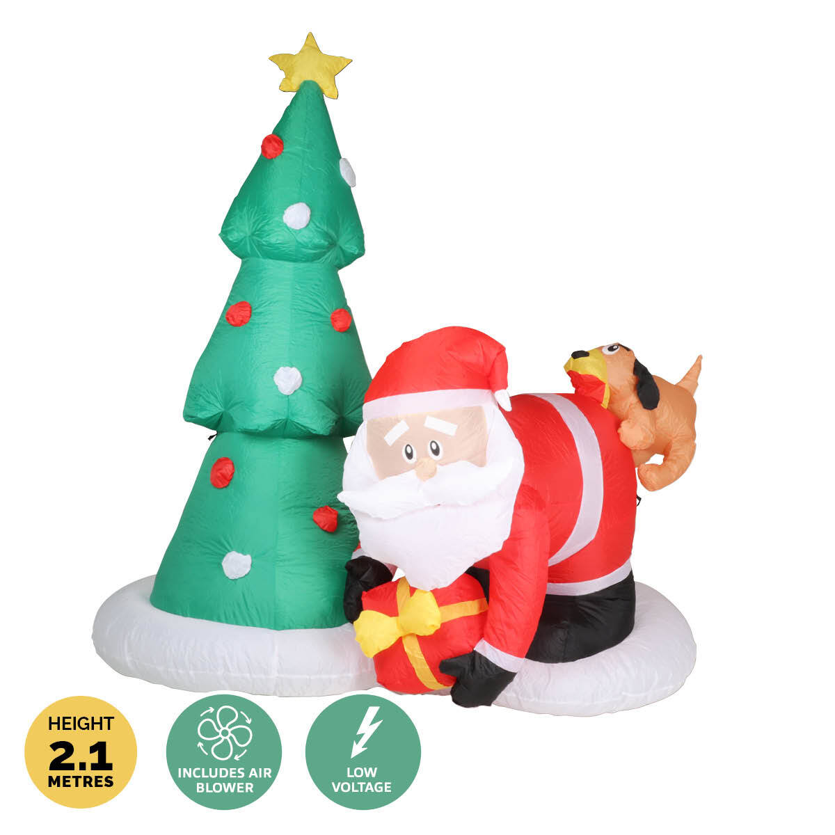 Christmas By Sas 2m Santa Puppy & Tree Built-In Blower Bright LED Lighting - SILBERSHELL